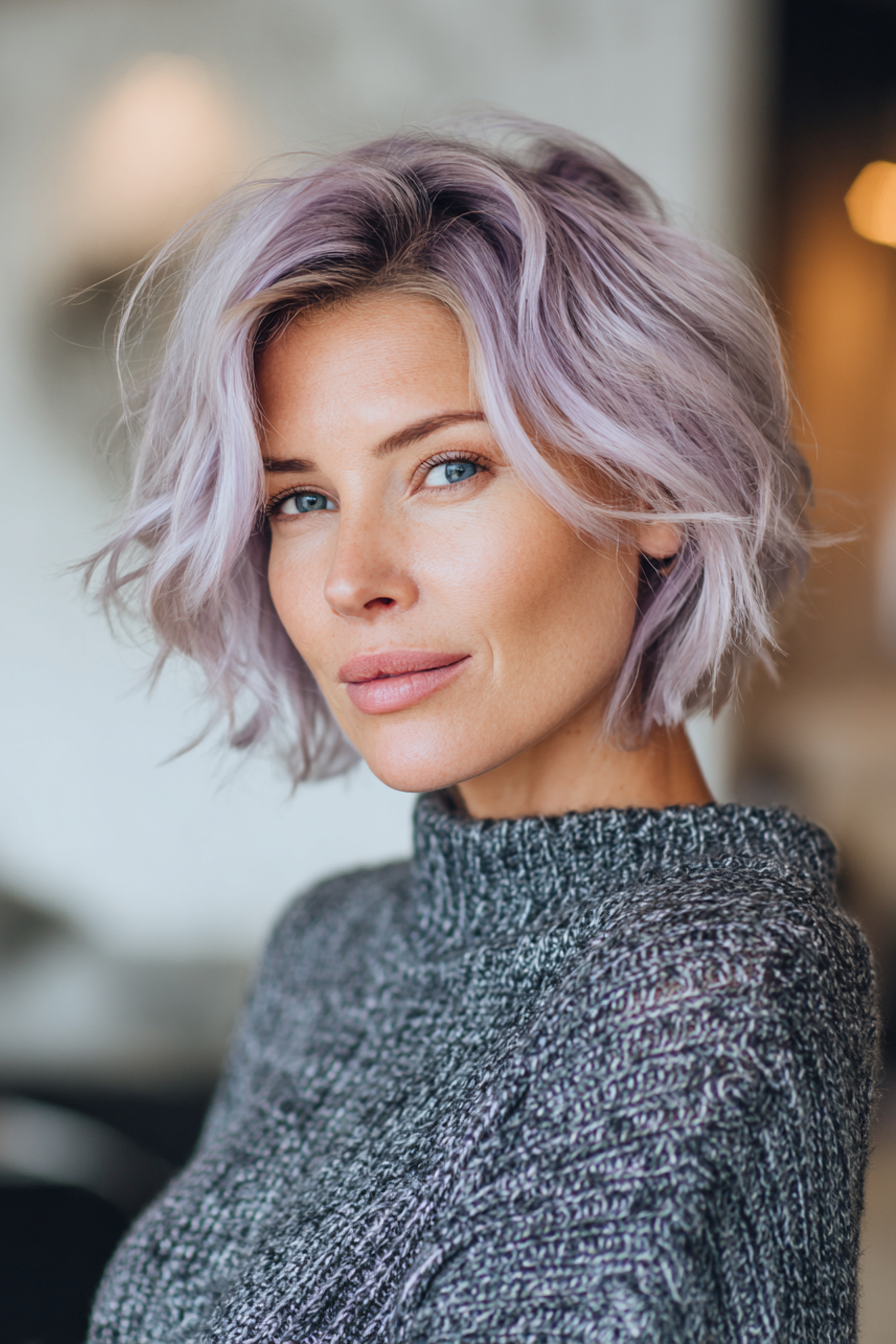 16. Chin-Length Layers with Pastel Lilac Tint (Layered Hairstyles For Older Women With Fine Hair) - Layered Hairstyles For Older Women With Fine Hair