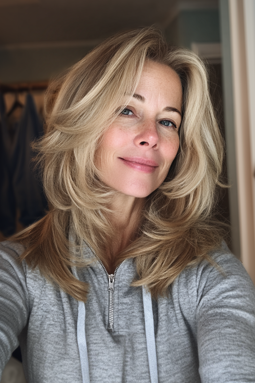 17. Airy Layers with Sunlit Blonde (Layered Hairstyles For Older Women With Fine Hair) - Layered Hairstyles For Older Women With Fine Hair