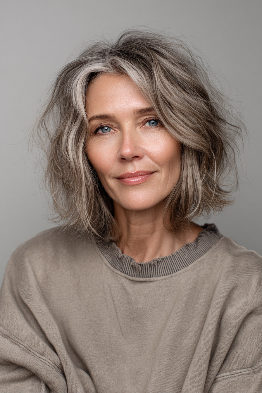 20. Textured Lob in Soft Mocha (Layered Hairstyles For Older Women With Fine Hair) - Layered Hairstyles For Older Women With Fine Hair