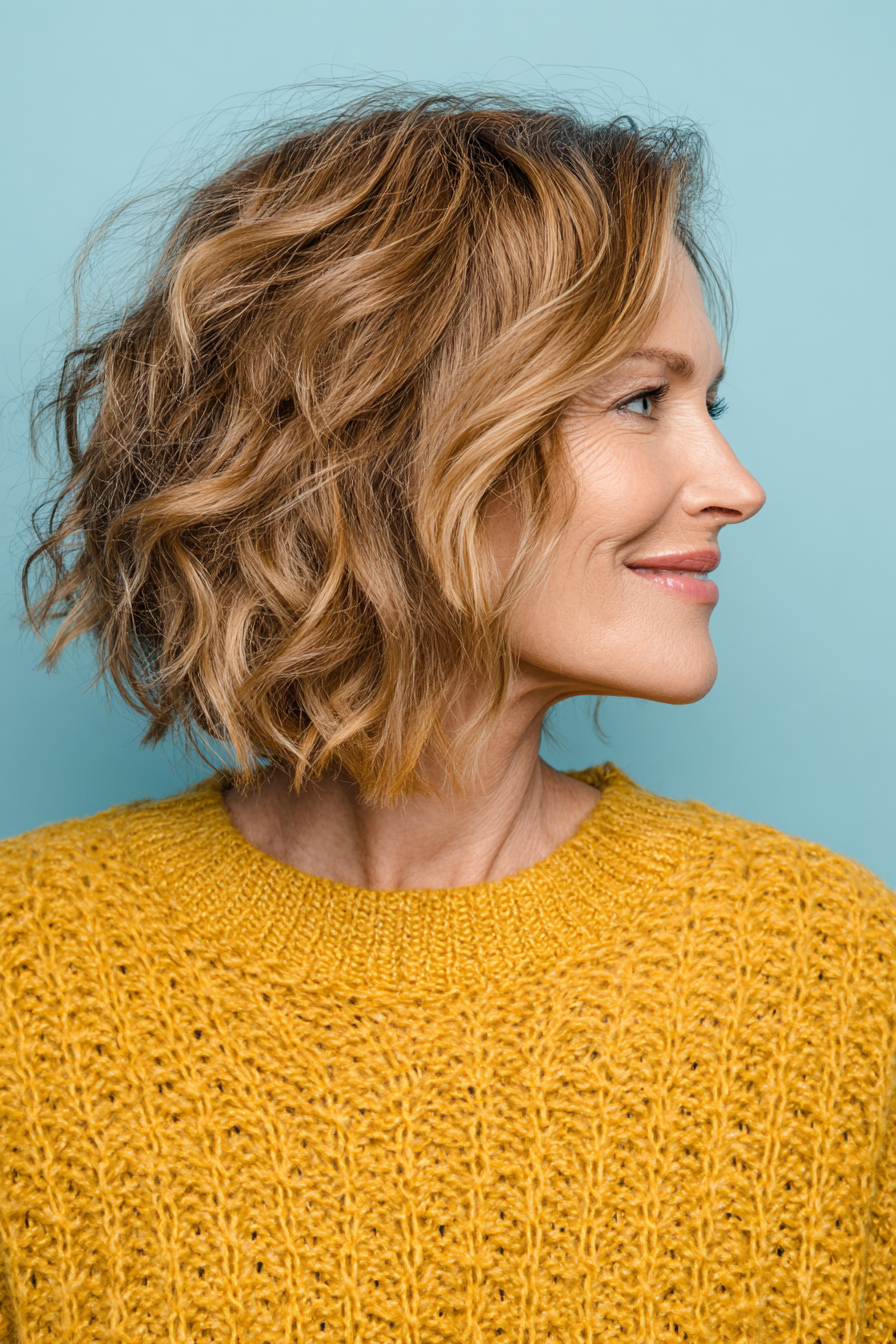 6. Wavy Honey Blonde Bob (Medium Length Bob Haircuts For Older Women) - Medium Length Bob Haircuts For Older Women