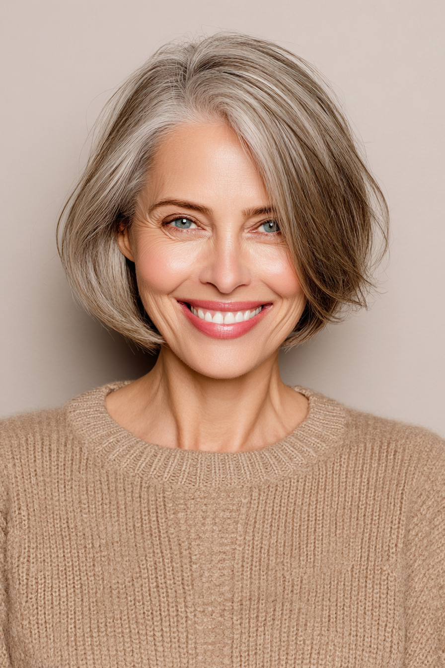 7. Layered Mushroom Brown Bob (Medium Length Bob Haircuts For Older Women) - Medium Length Bob Haircuts For Older Women