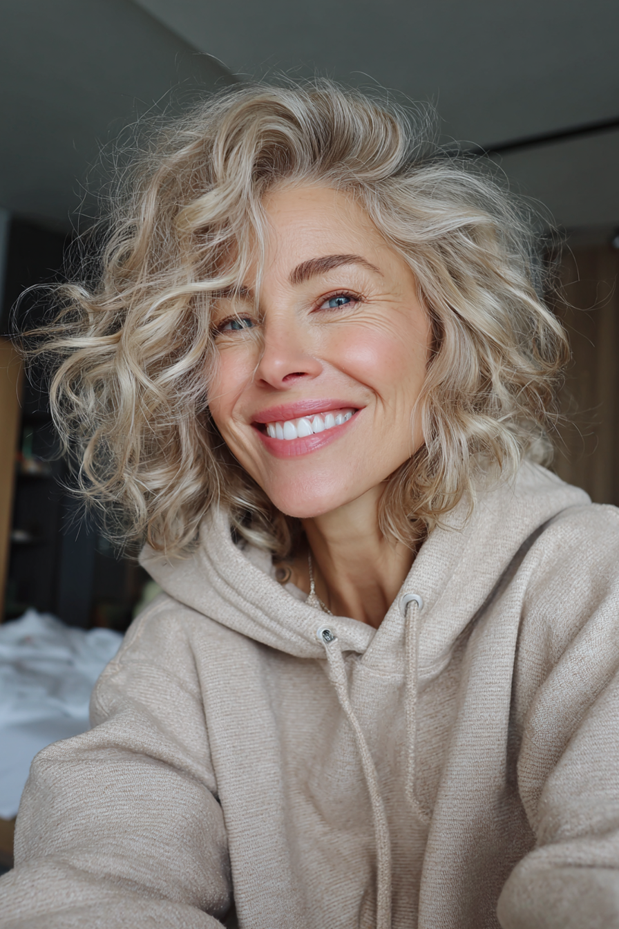 9. Soft Curled Beige Blonde Bob (Medium Length Bob Haircuts For Older Women) - Medium Length Bob Haircuts For Older Women