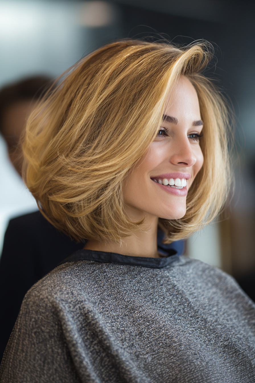 17. Side-Swept Sandy Blonde Bob (Medium Length Bob Haircuts For Older Women) - Medium Length Bob Haircuts For Older Women