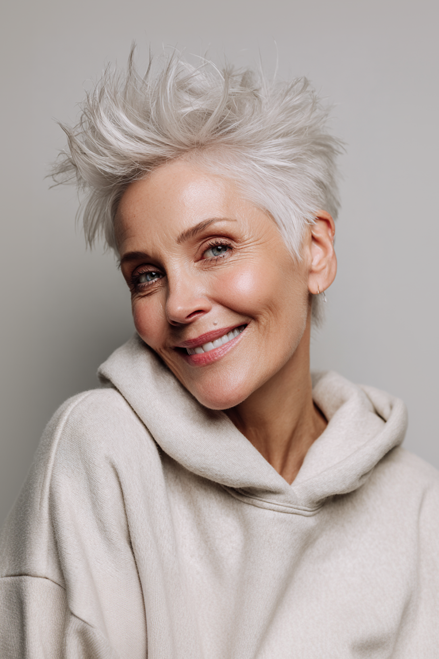 1. Platinum Spiky Pixie (Spiky Hairstyles For Older Women) - Spiky Hairstyles For Older Women