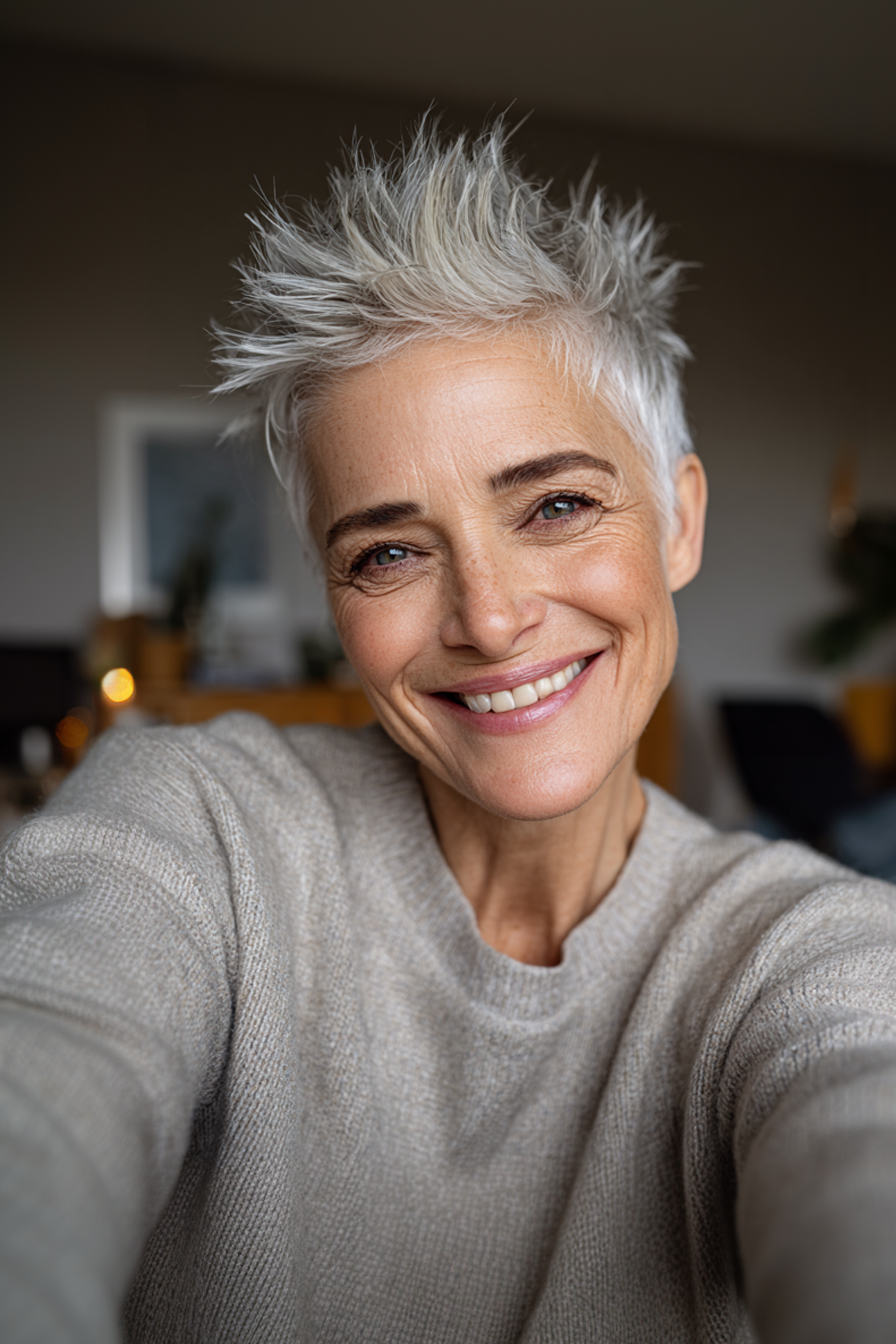 2. Textured Silver Crop (Spiky Hairstyles For Older Women) - Spiky Hairstyles For Older Women