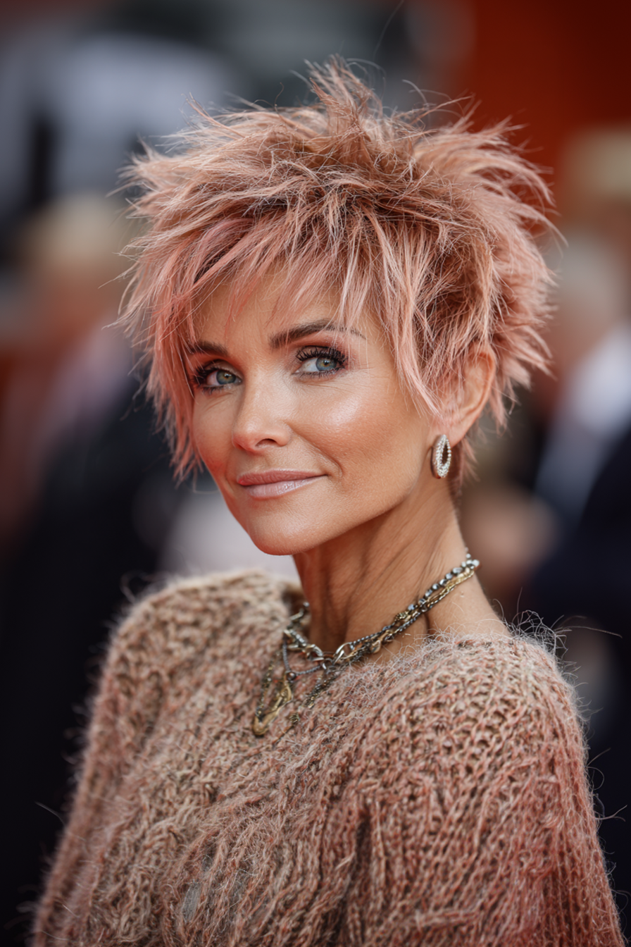 3. Rose Gold Spiky Shag (Spiky Hairstyles For Older Women) - Spiky Hairstyles For Older Women