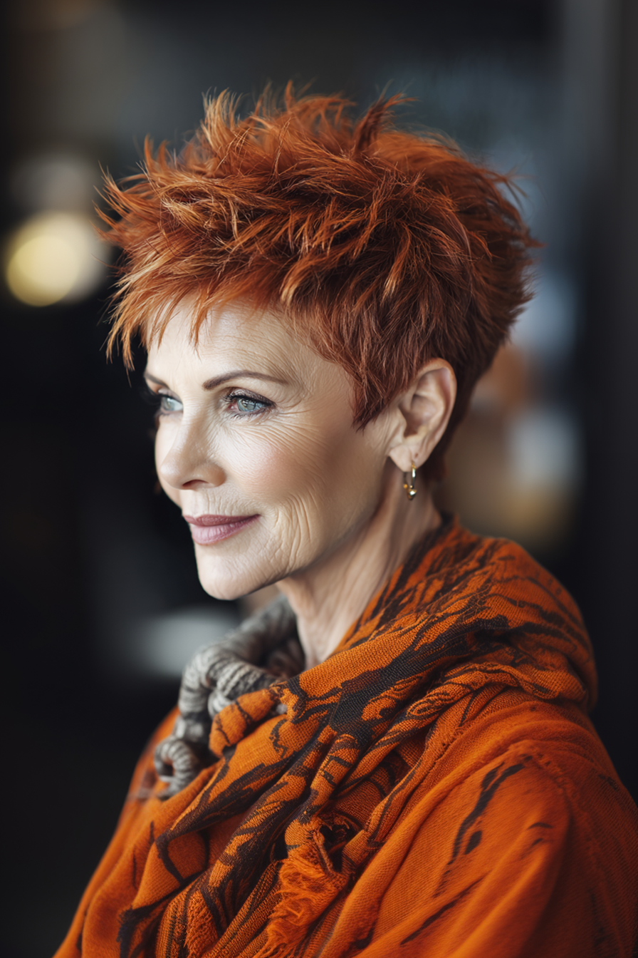 5. Spiky Copper Pixie (Spiky Hairstyles For Older Women) - Spiky Hairstyles For Older Women