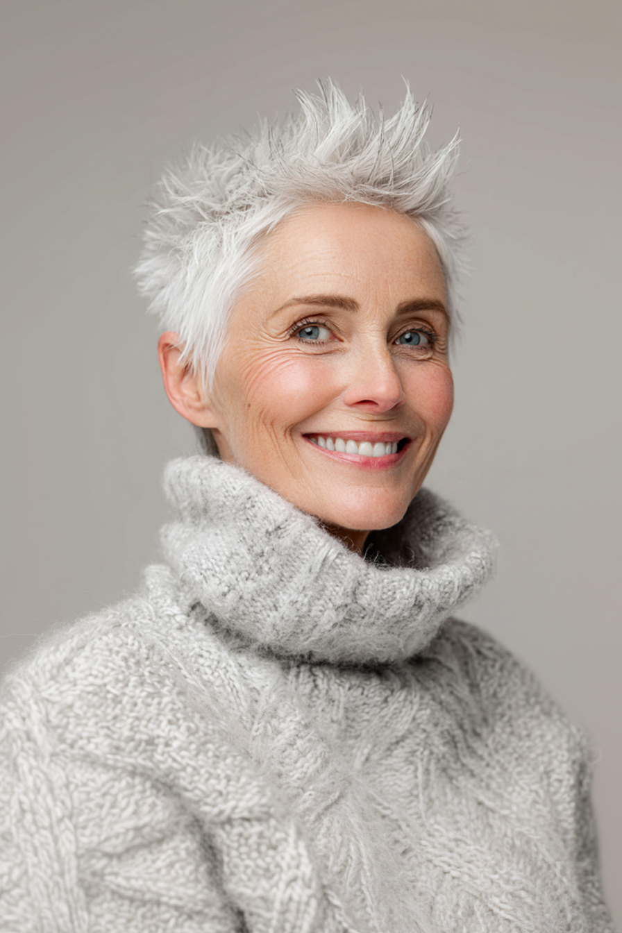 10. Icy White Spiky Crop (Spiky Hairstyles For Older Women) - Spiky Hairstyles For Older Women