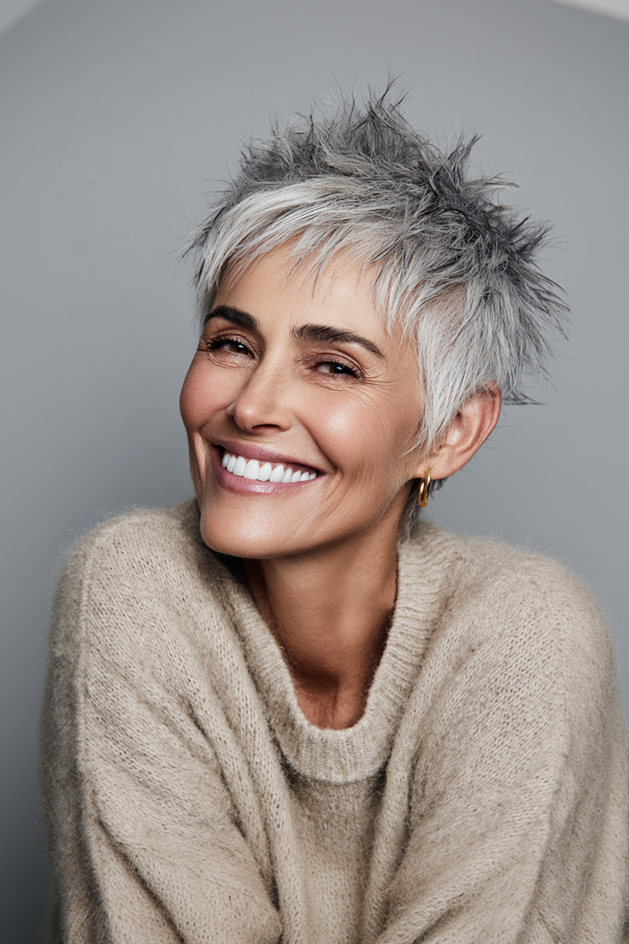 12. Tousled Spiky Silver Pixie (Spiky Hairstyles For Older Women) - Spiky Hairstyles For Older Women