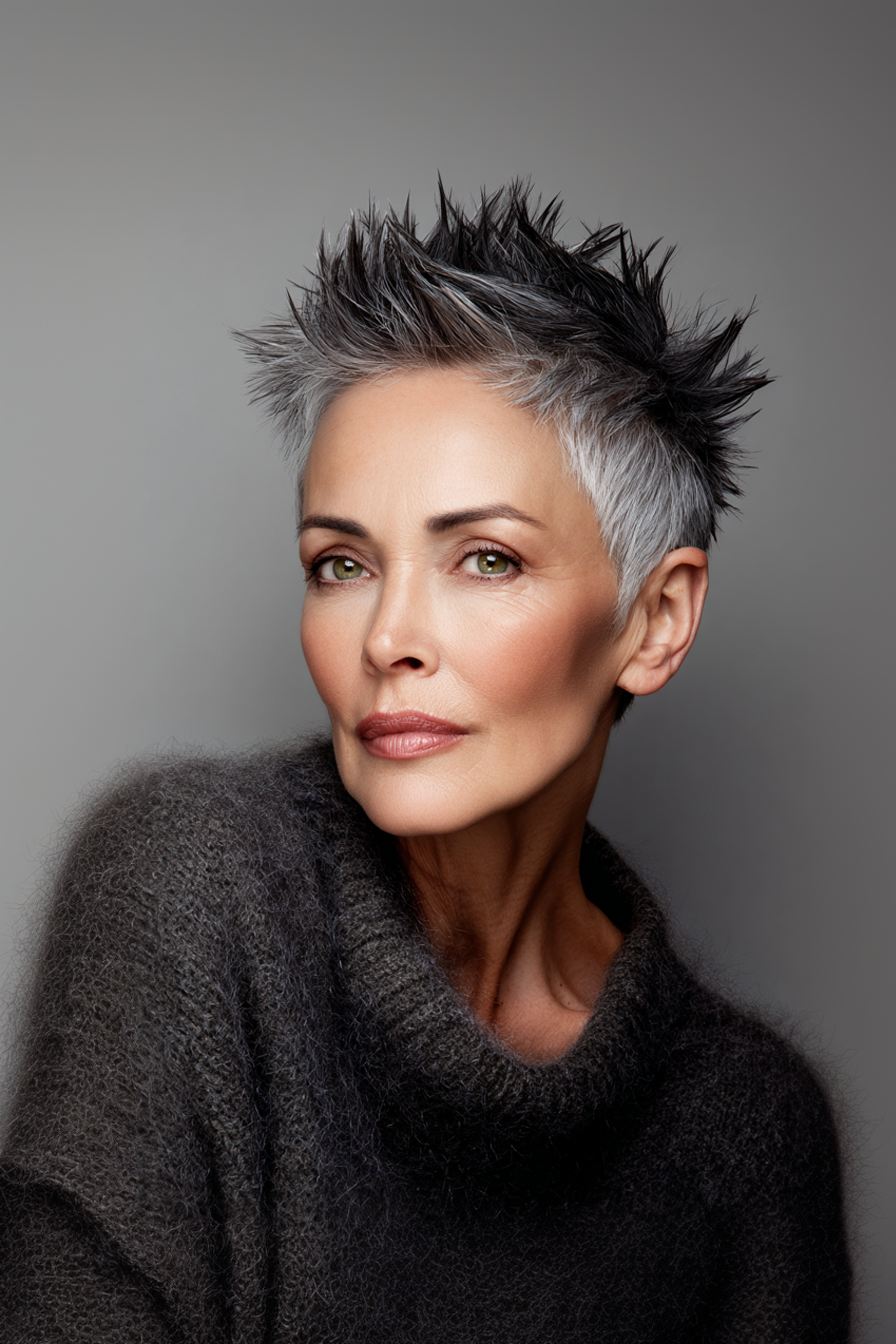 14. Charcoal Gray Spiky Crop (Spiky Hairstyles For Older Women) - Spiky Hairstyles For Older Women