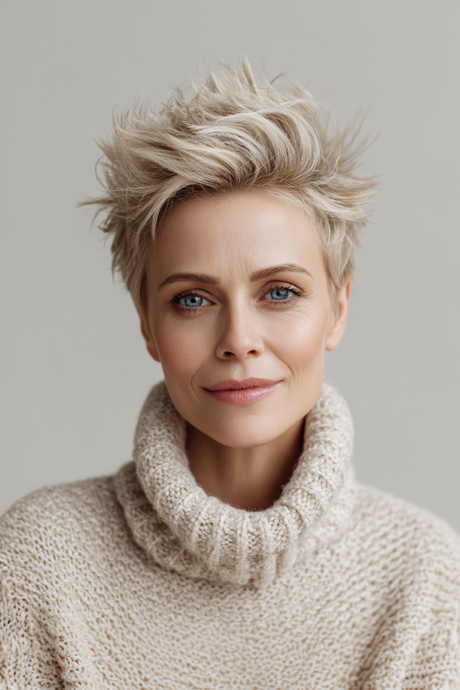 20. Soft Spiky Champagne Blonde (Spiky Hairstyles For Older Women) - Spiky Hairstyles For Older Women