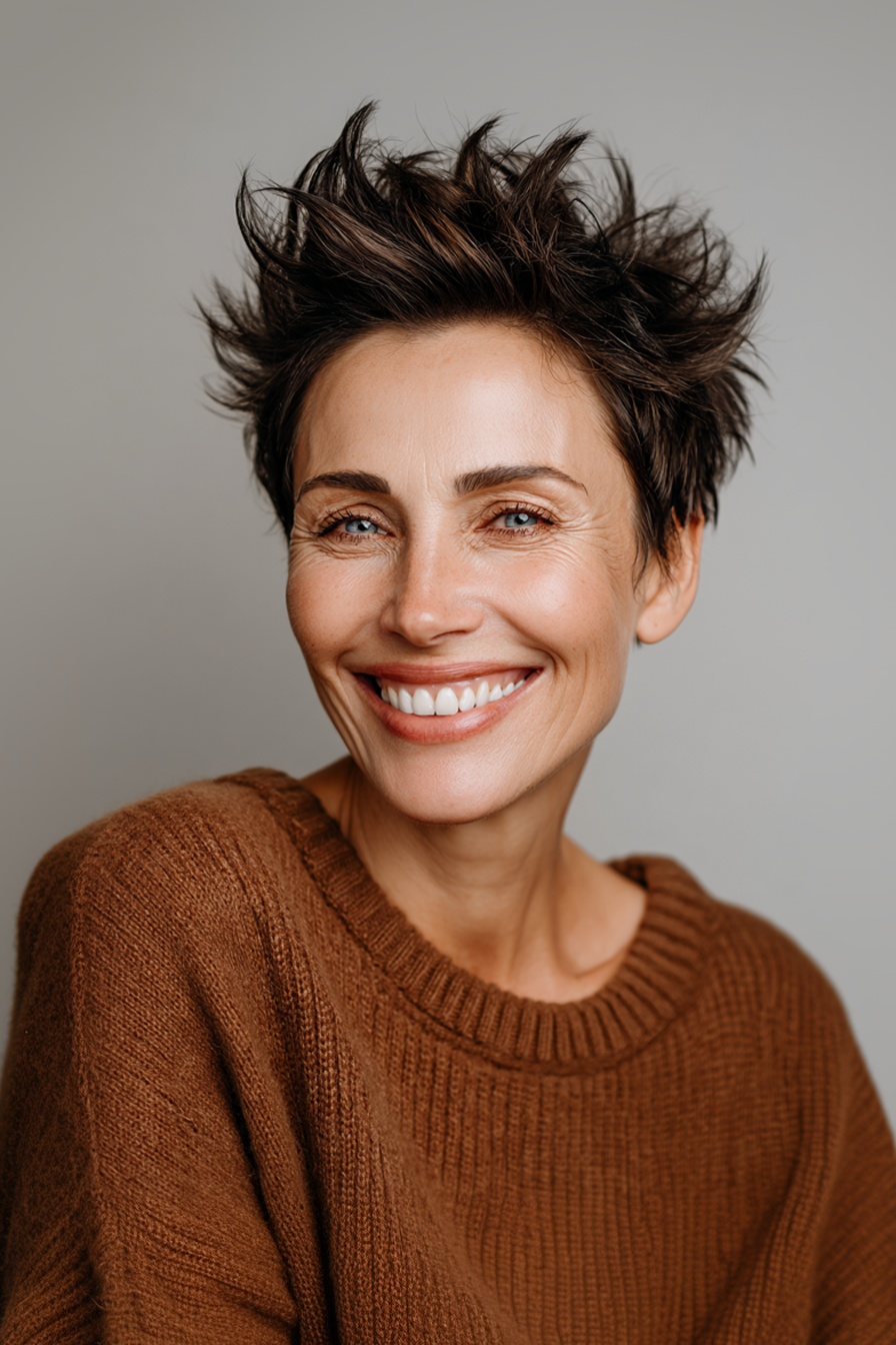 21. Spiky Dark Chocolate Tapered Cut (Spiky Hairstyles For Older Women) - Spiky Hairstyles For Older Women