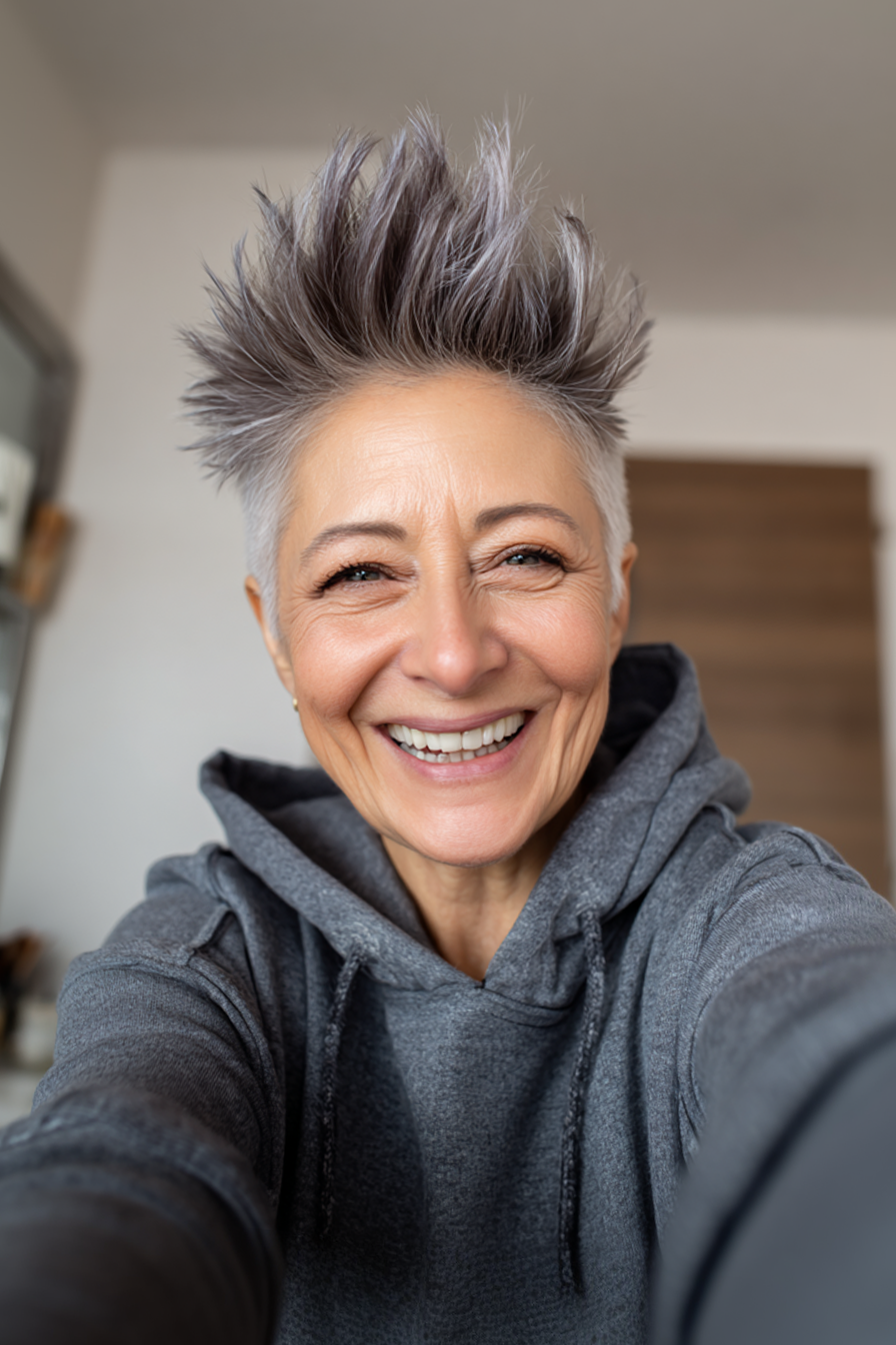 23. Steel Gray Spiky Layers (Spiky Hairstyles For Older Women) - Spiky Hairstyles For Older Women