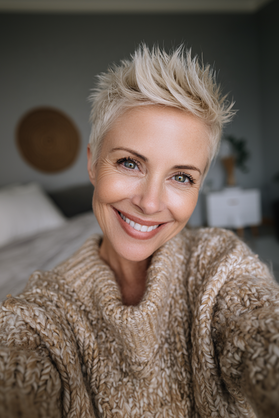 25. Classic Spiky Blonde Pixie (Spiky Hairstyles For Older Women) - Spiky Hairstyles For Older Women