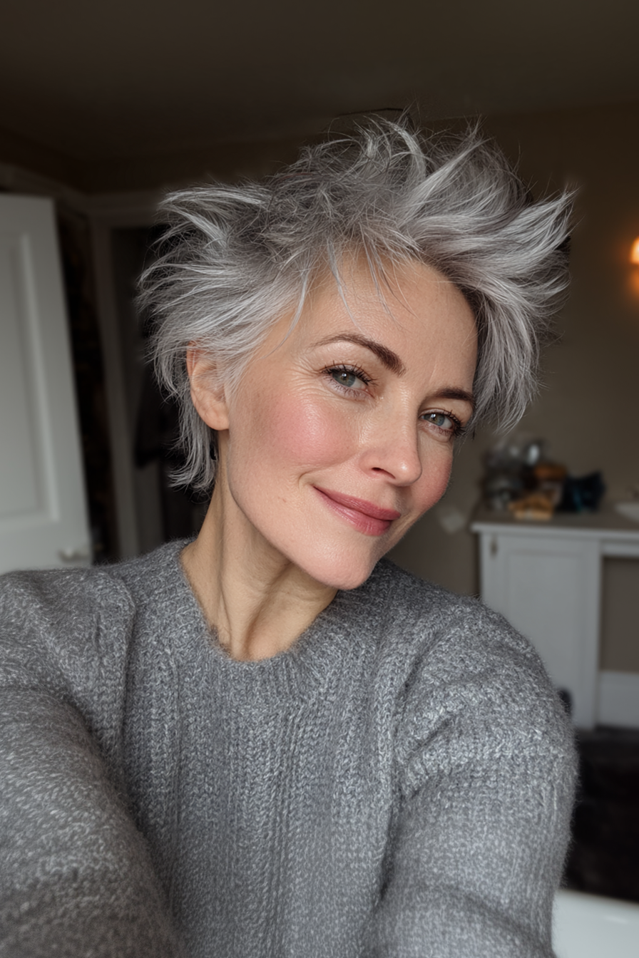 27. Messy Spiky Silver Bob (Spiky Hairstyles For Older Women) - Spiky Hairstyles For Older Women
