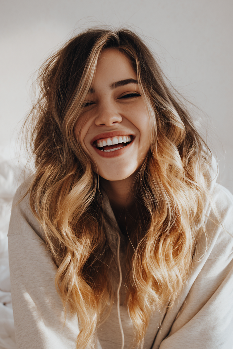 7. Boho Waves with Golden Blonde Ombre (Wavy Shoulder Length Hairstyles) - Wavy Shoulder Length Hairstyles
