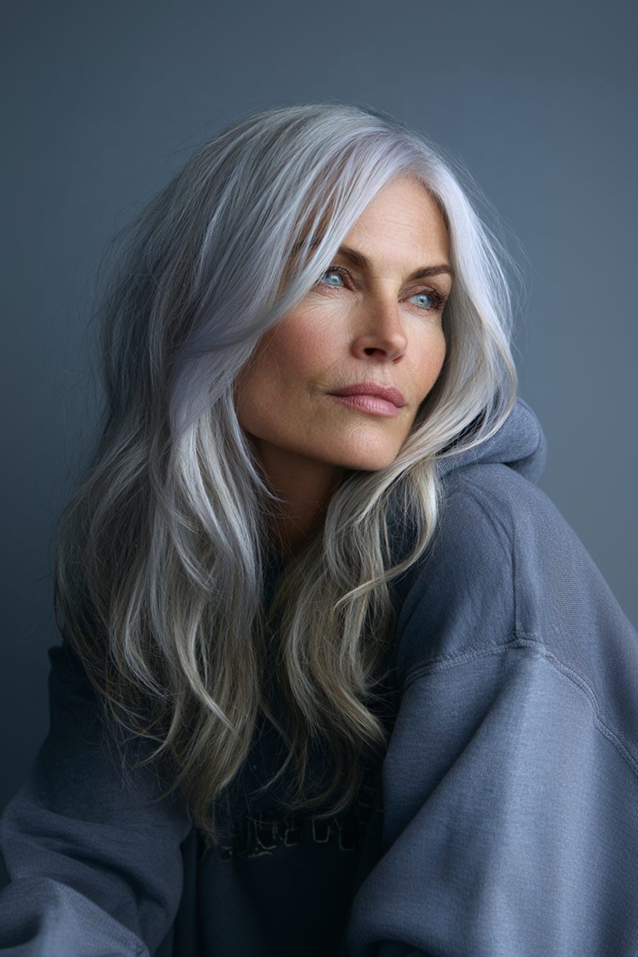 1. Soft Silver Cascade with Whispered Layers (Longer Haircuts For Older Women) - Longer Haircuts For Older Women