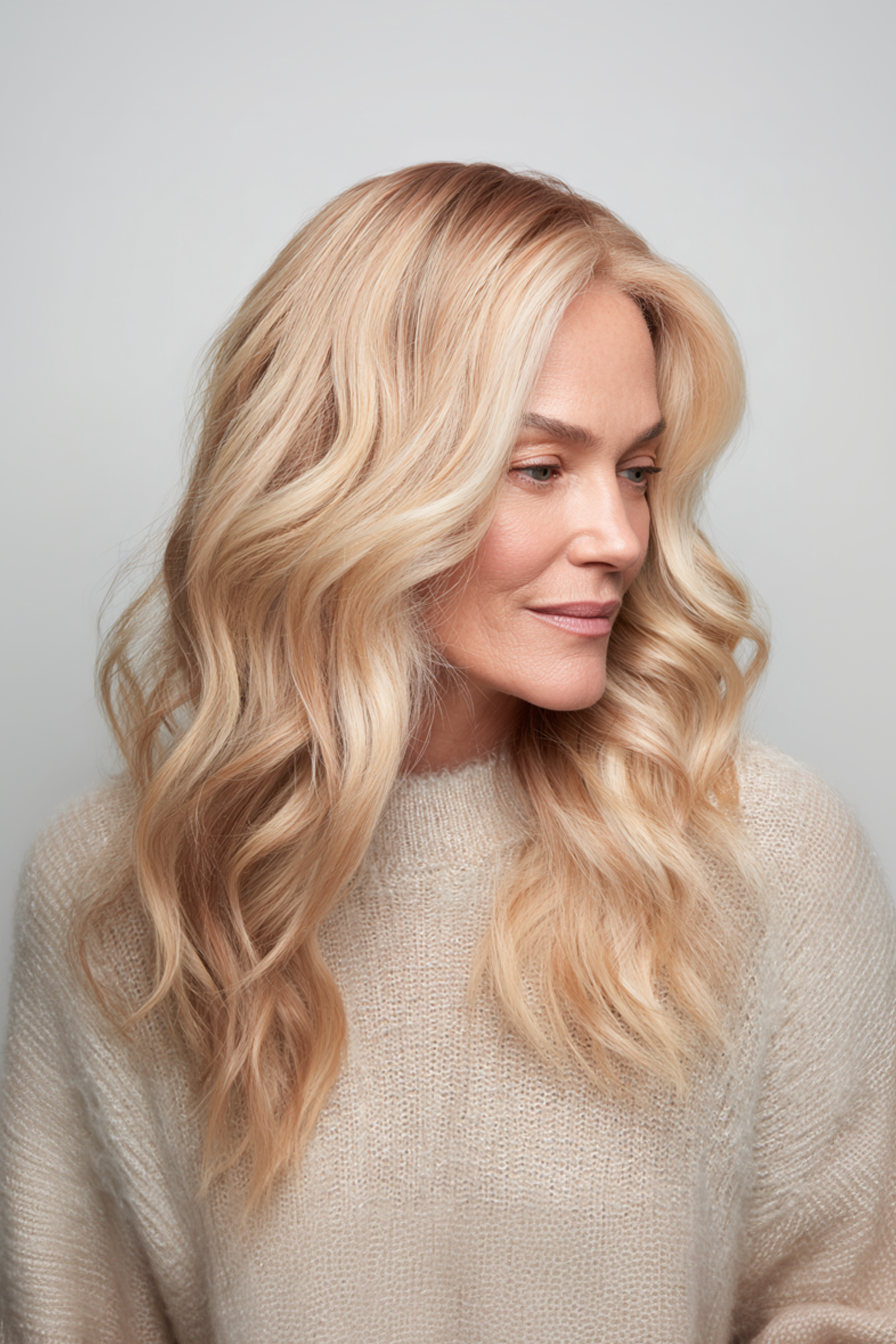 2. Champagne Blonde Deep-Set Waves (Longer Haircuts For Older Women) - Longer Haircuts For Older Women
