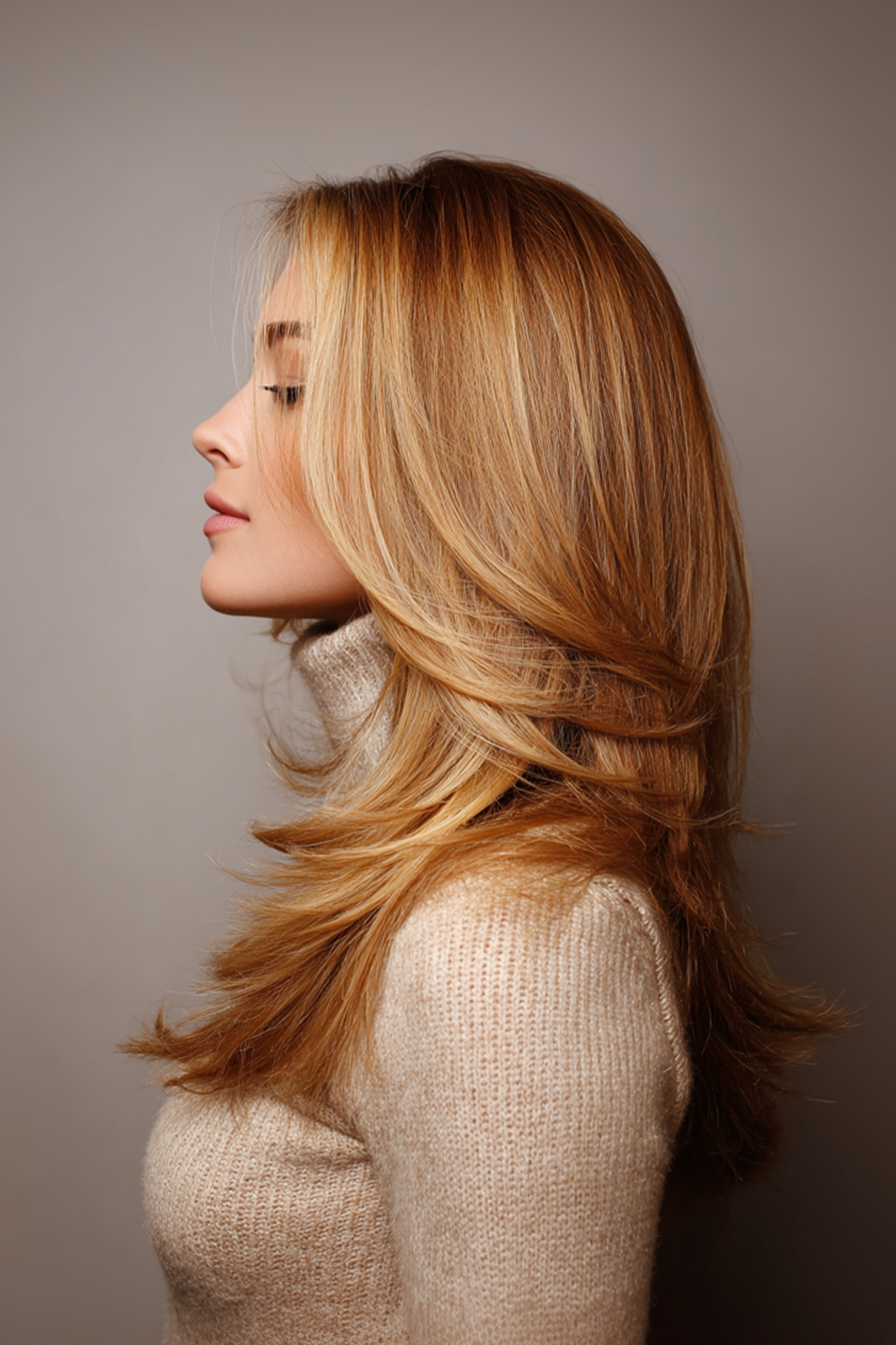6. Golden Honey Stacked Long Layers (Longer Haircuts For Older Women) - Longer Haircuts For Older Women