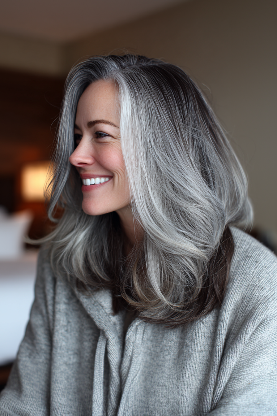 8. Silver-Lined Ombre Waves (Longer Haircuts For Older Women) - Longer Haircuts For Older Women
