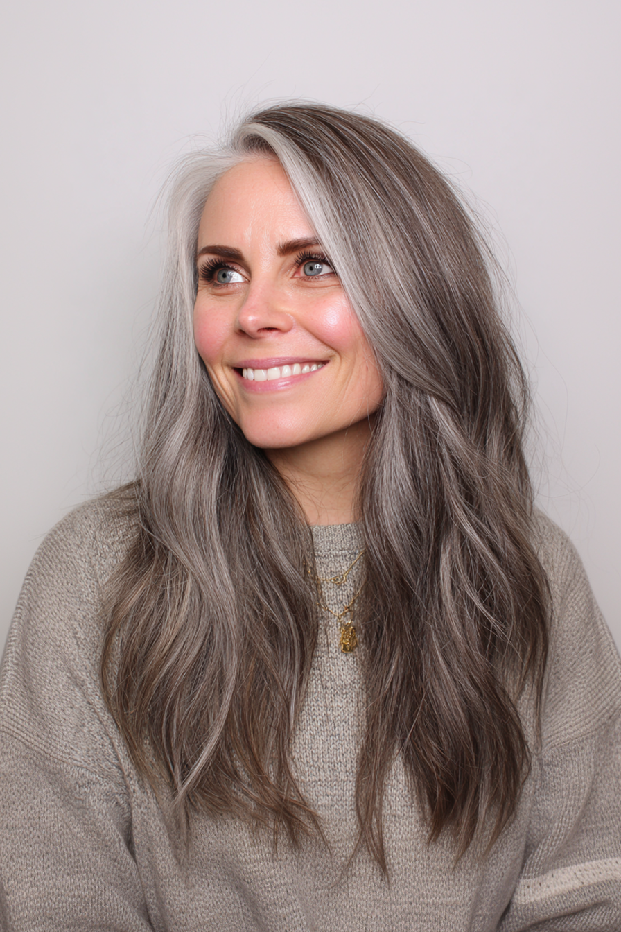 11. Silver-Ash Balayage Undercut (Longer Haircuts For Older Women) - Longer Haircuts For Older Women