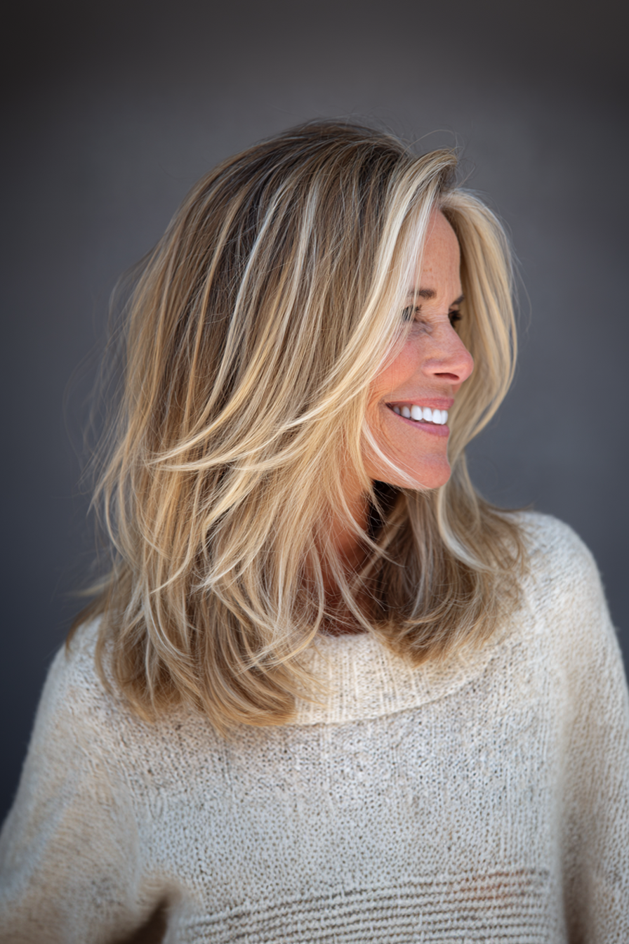 12. Sun-Kissed Wheat Blonde Layers (Longer Haircuts For Older Women) - Longer Haircuts For Older Women