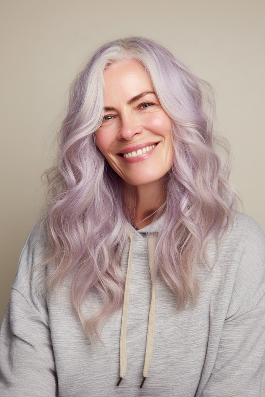 16. Pastel Lavender Whispered Waves (Longer Haircuts For Older Women) - Longer Haircuts For Older Women