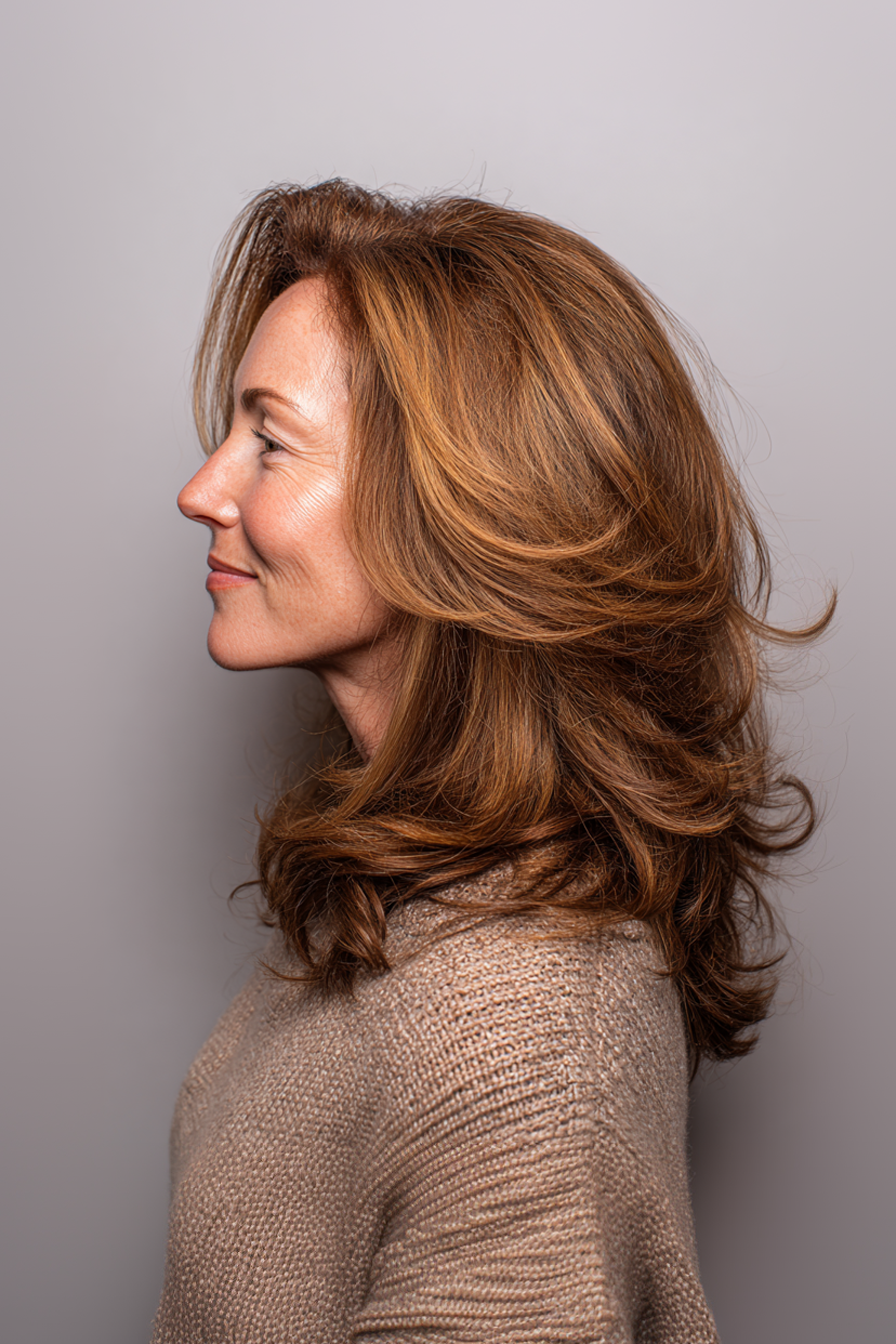 22. Soft Chestnut Through-Layers (Longer Haircuts For Older Women) - Longer Haircuts For Older Women