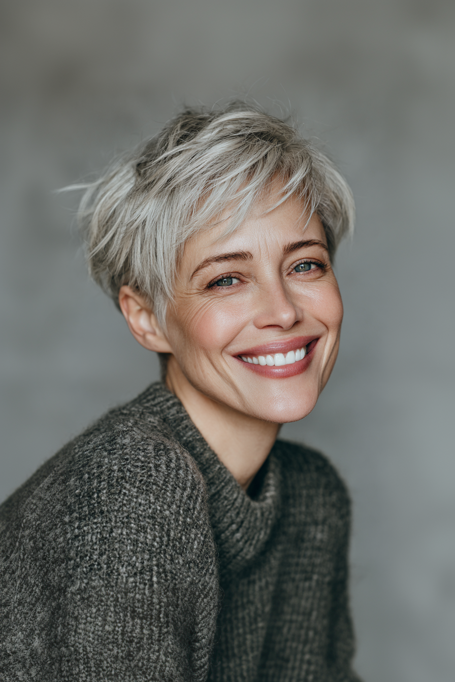 1. Soft Textured Pixie in Ash Blonde (Short Easy Hairstyles For Women Over 40) - Short Easy Hairstyles For Women Over 40