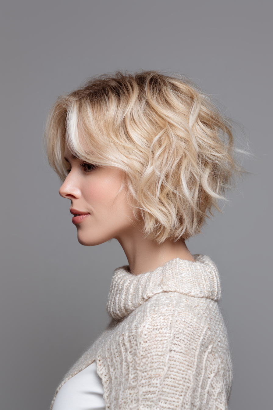 20. Wavy Crop with Pearl Blonde Tone (Short Easy Hairstyles For Women Over 40) - Short Easy Hairstyles For Women Over 40