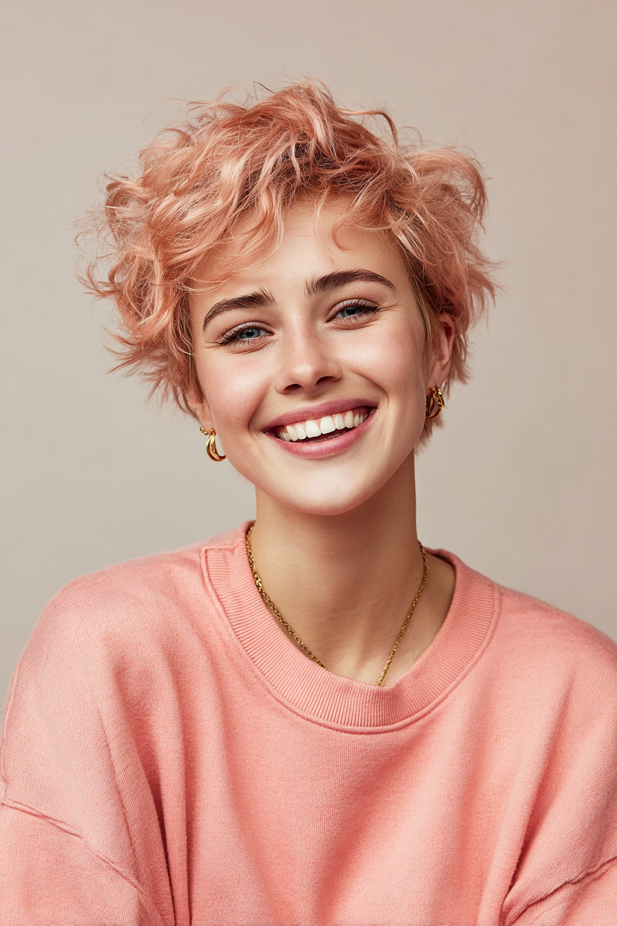 10. Rose Gold Shag Pixie (Short Shaggy Haircuts For Curly Hair) - Short Shaggy Haircuts For Curly Hair