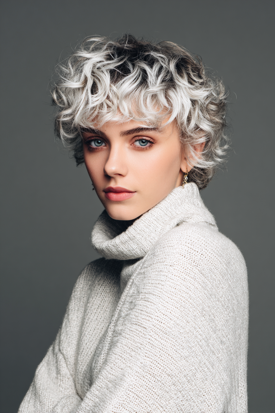 11. Silver-Toned Curly Shag (Short Shaggy Haircuts For Curly Hair) - Short Shaggy Haircuts For Curly Hair