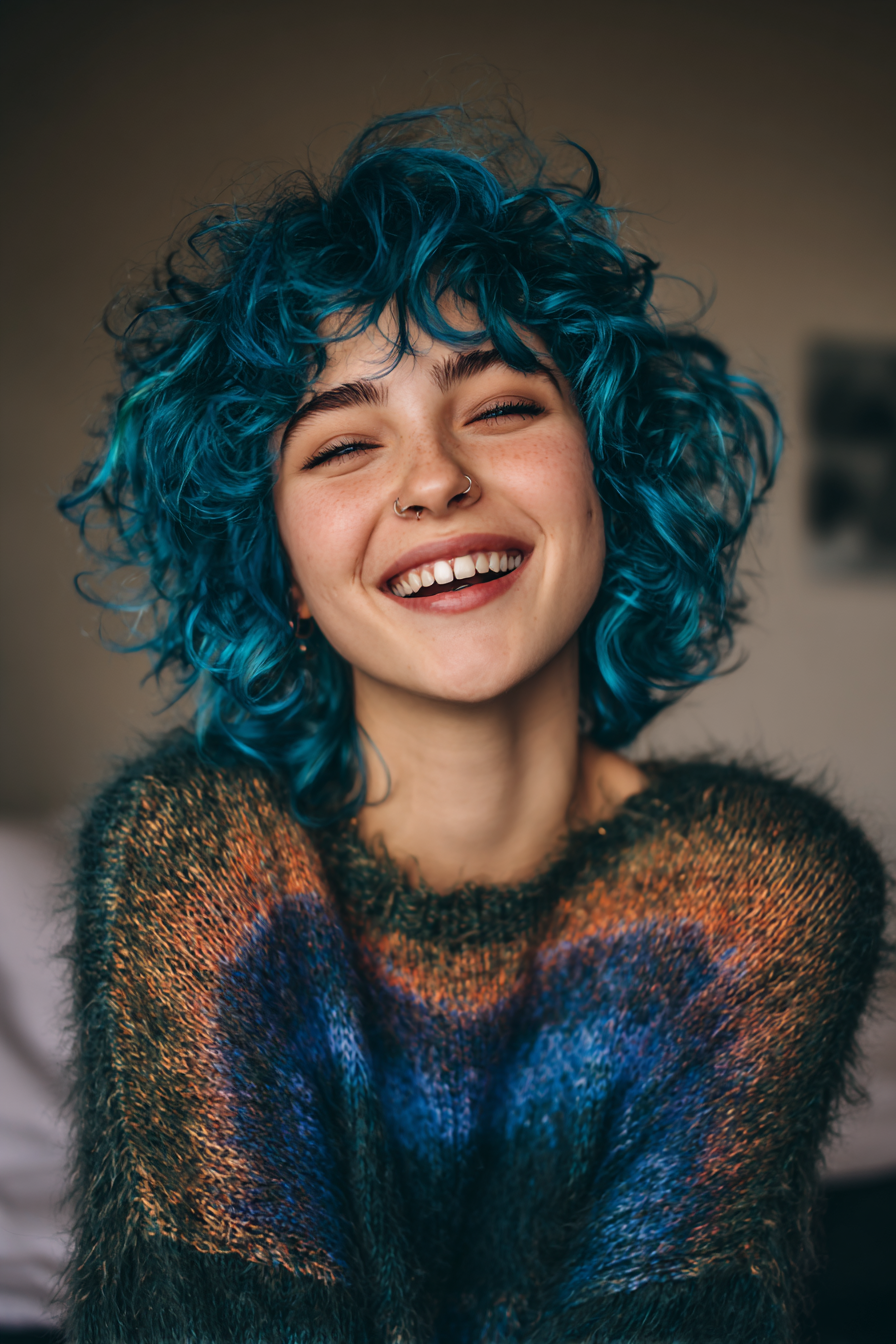 18. Ocean Blue Curly Shag (Short Shaggy Haircuts For Curly Hair) - Short Shaggy Haircuts For Curly Hair