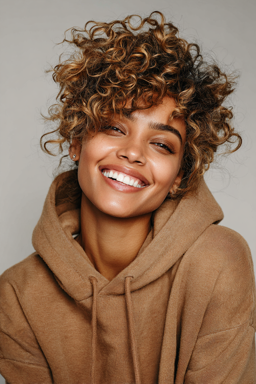 25. Shaggy Curly Cut with Bronze Glow (Short Shaggy Haircuts For Curly Hair) - Short Shaggy Haircuts For Curly Hair