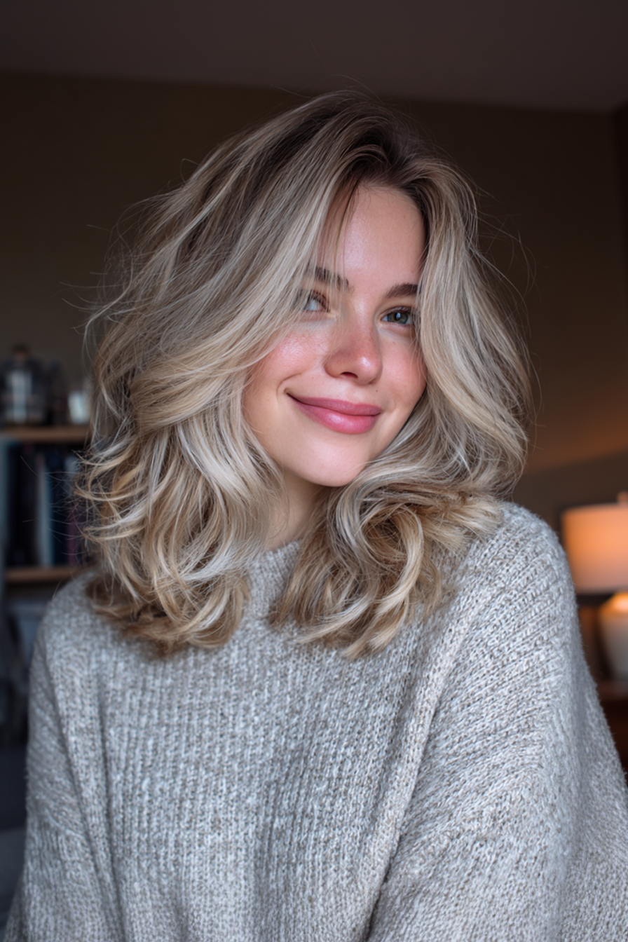 26. Piecey Layers with Icy Blonde Ends (Shoulder Length Layered Hairstyles) - Shoulder Length Layered Hairstyles