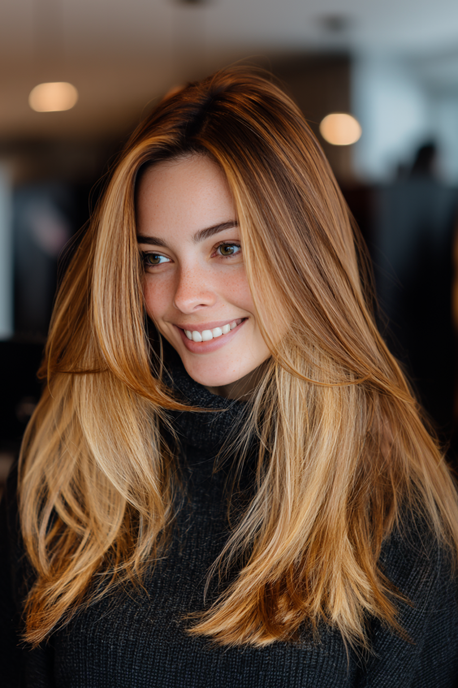 1. Long Face-Framing Layers with Caramel Balayage (Layered Hairstyles) - Layered Hairstyles