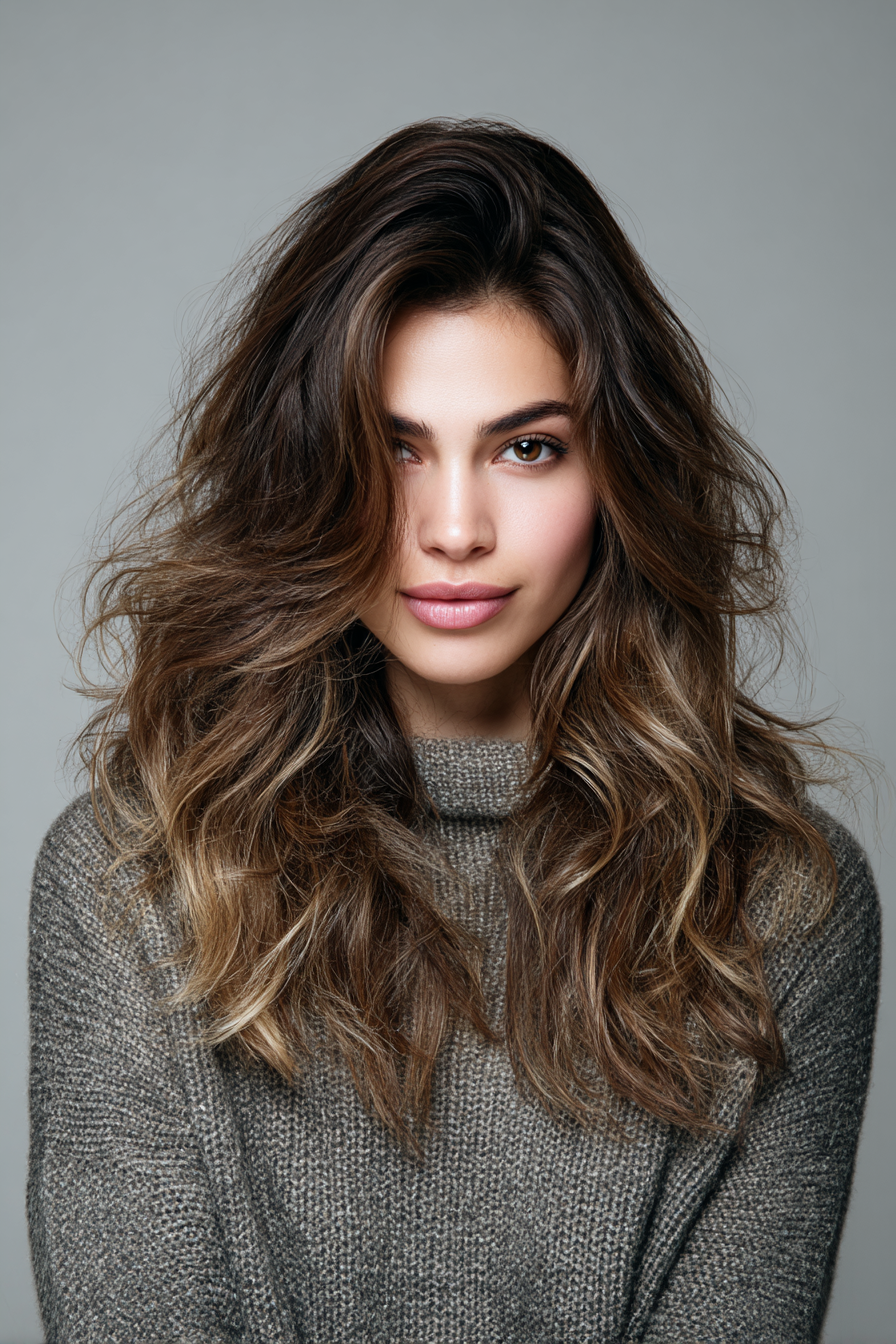 22. Medium Layers with Balayage Brunette (Layered Hairstyles) - Layered Hairstyles