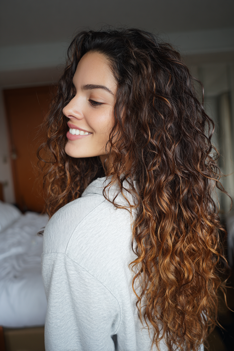 26. Spiral Curly Layers with Chestnut Highlights (Layered Hairstyles) - Layered Hairstyles