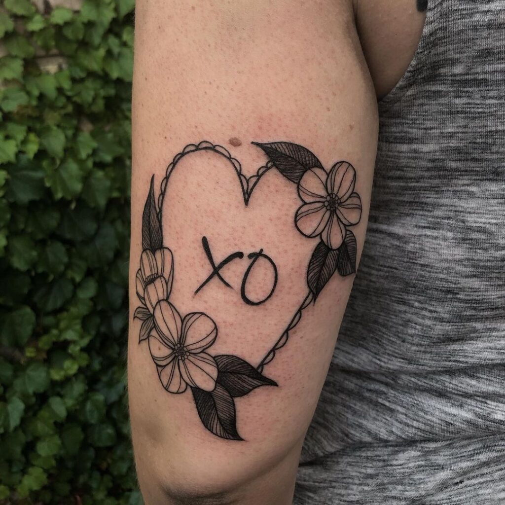 Heart And Flowers XO Tattoo