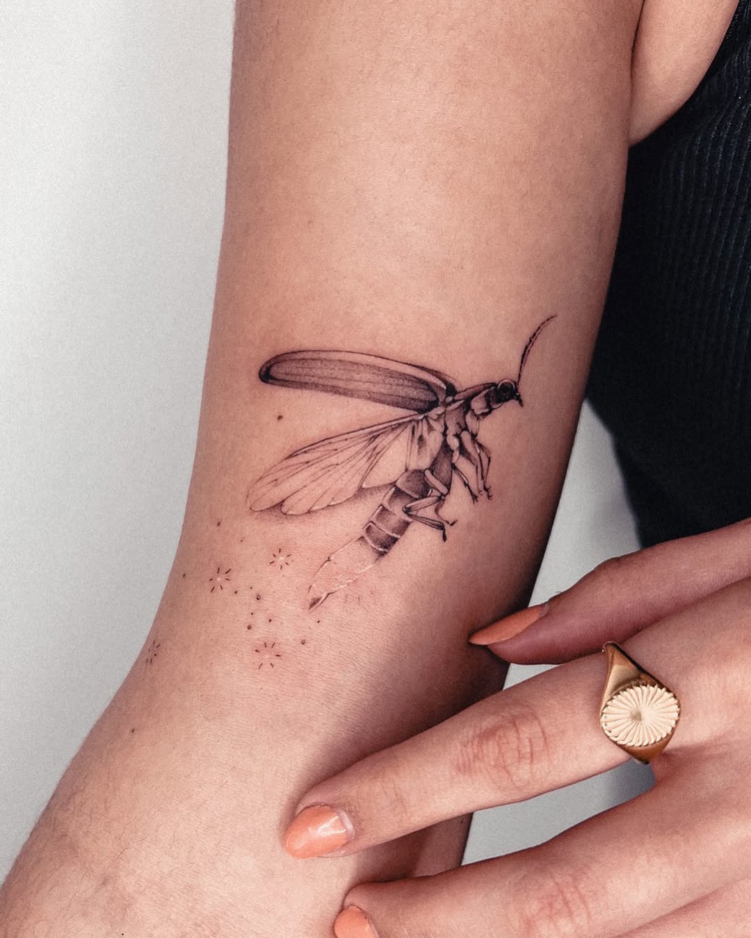 Elegant firefly tattoo with intricate details