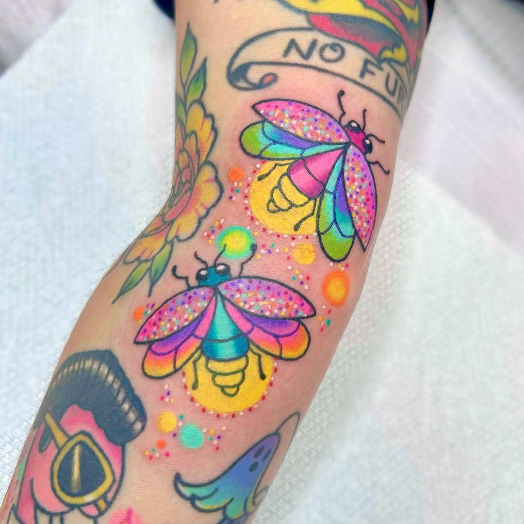 Colorful Firefly Tattoos with a Playful Vibe