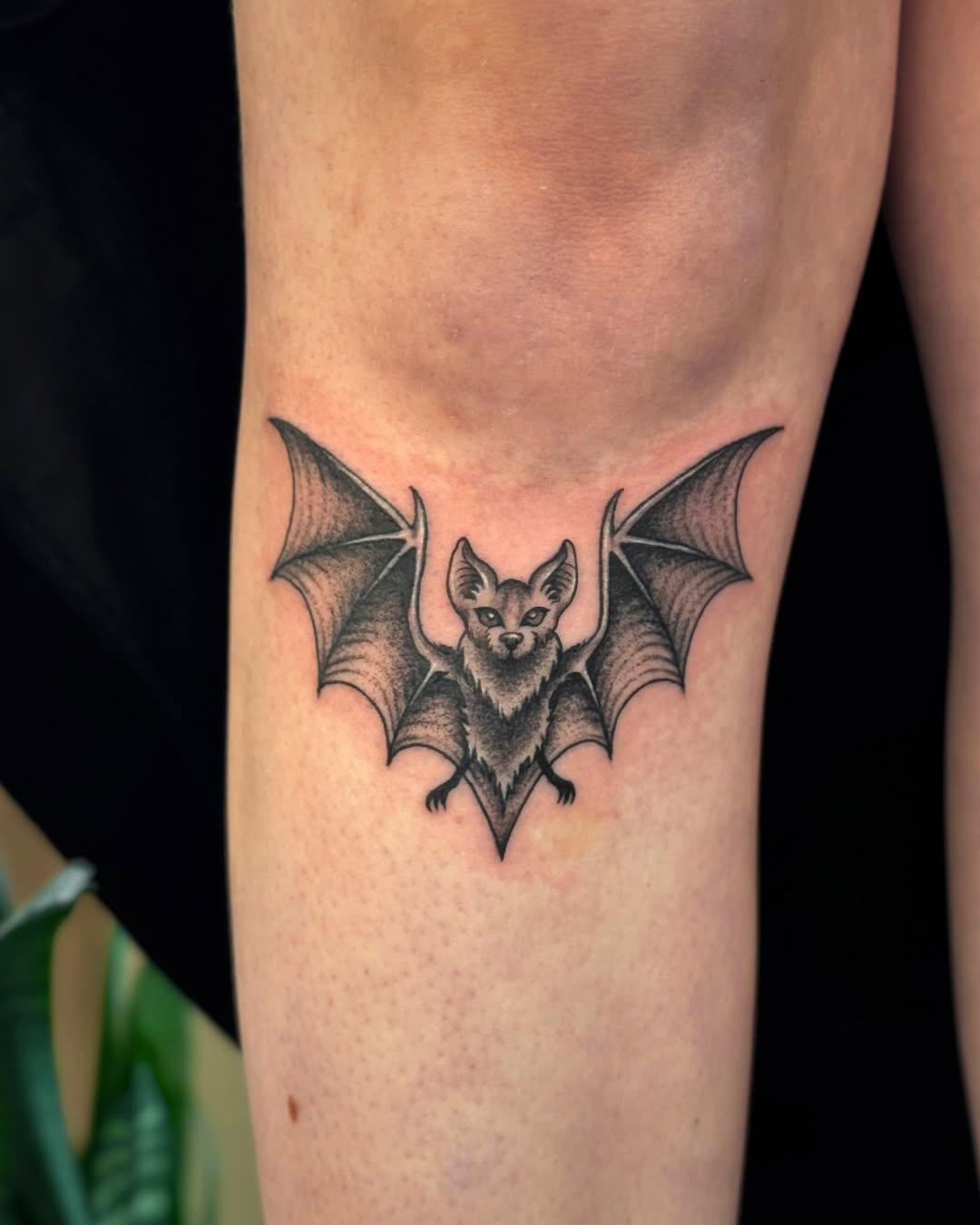 Intricate bat tattoo with detailed wings