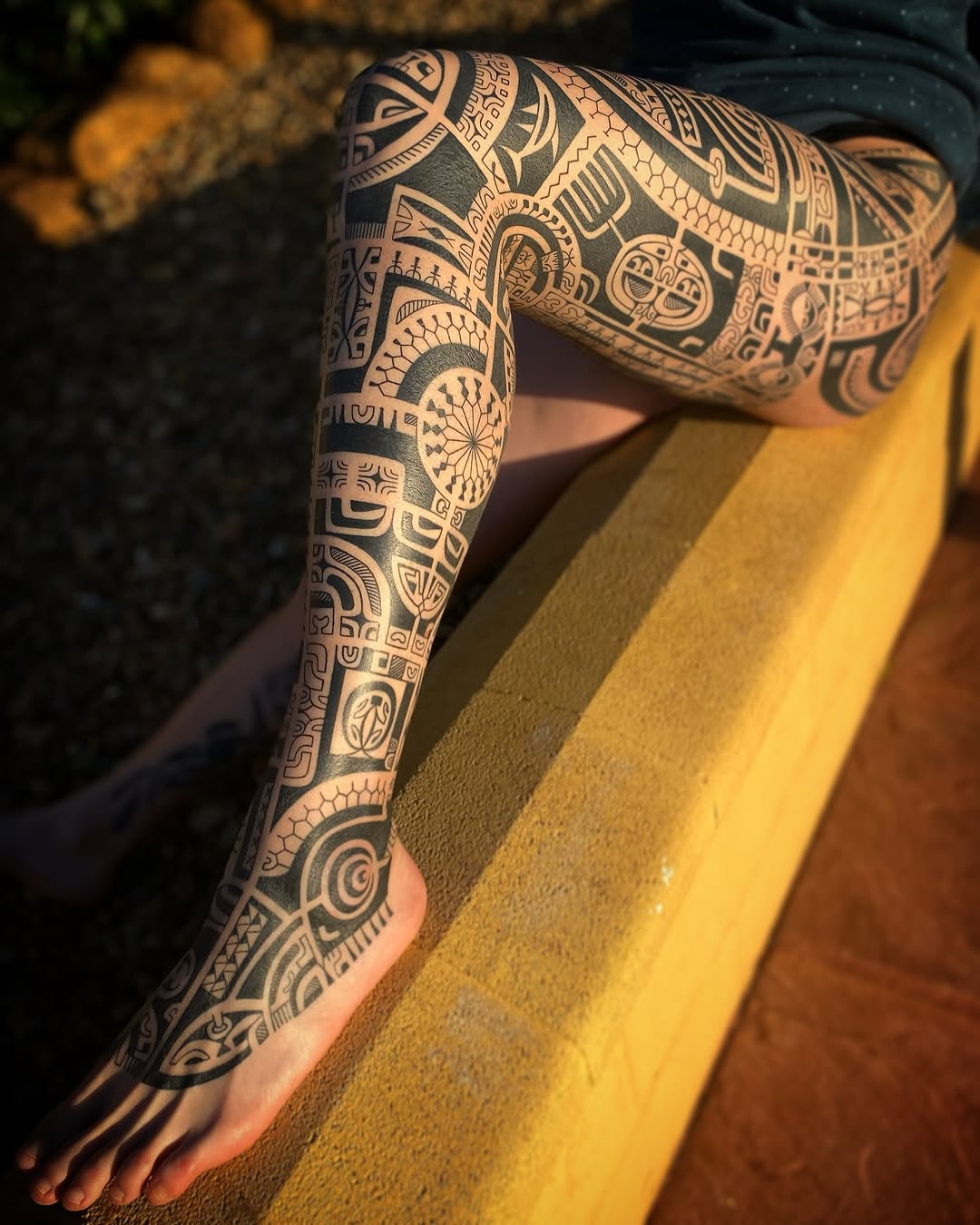 Intricate Marquesan Tattoos Covering the Leg