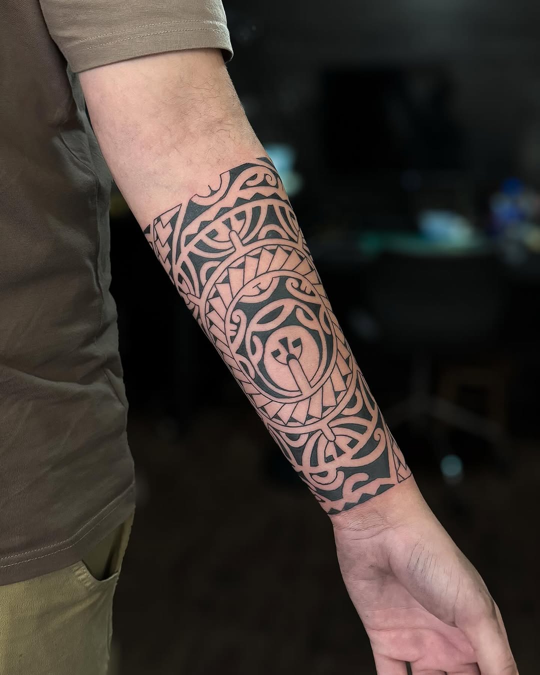 Intricate Marquesan Tattoo Design on Forearm
