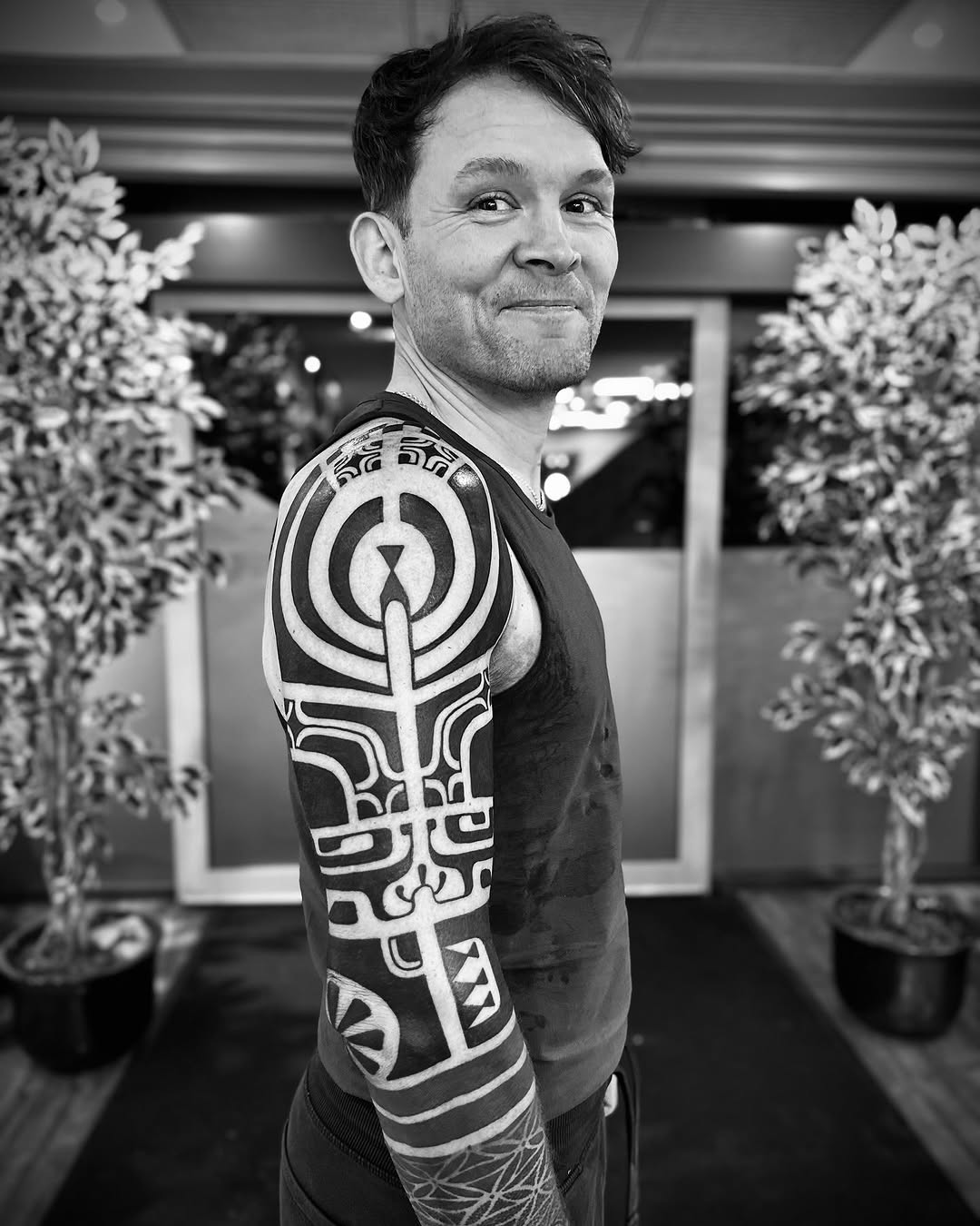 Bold Marquesan tattoo showcasing intricate design.