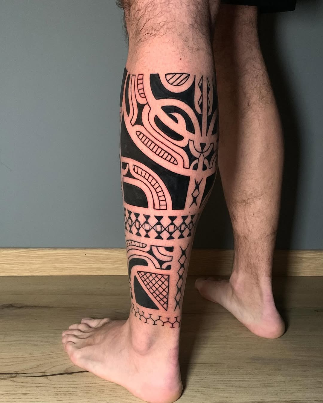 Intricate Marquesan Tattoo Design on Leg