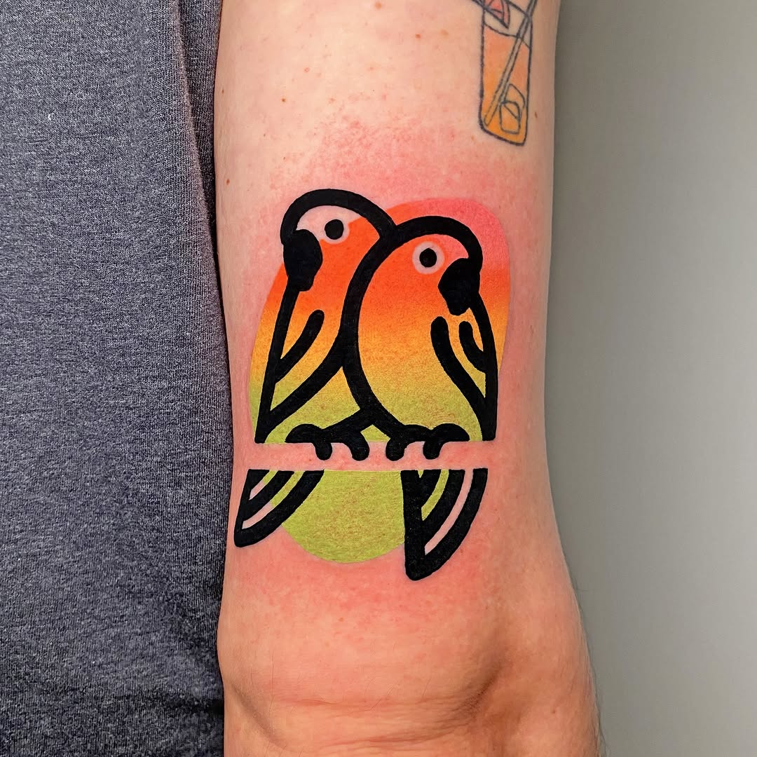 Vibrant Minimalist Parrot Tattoo Design