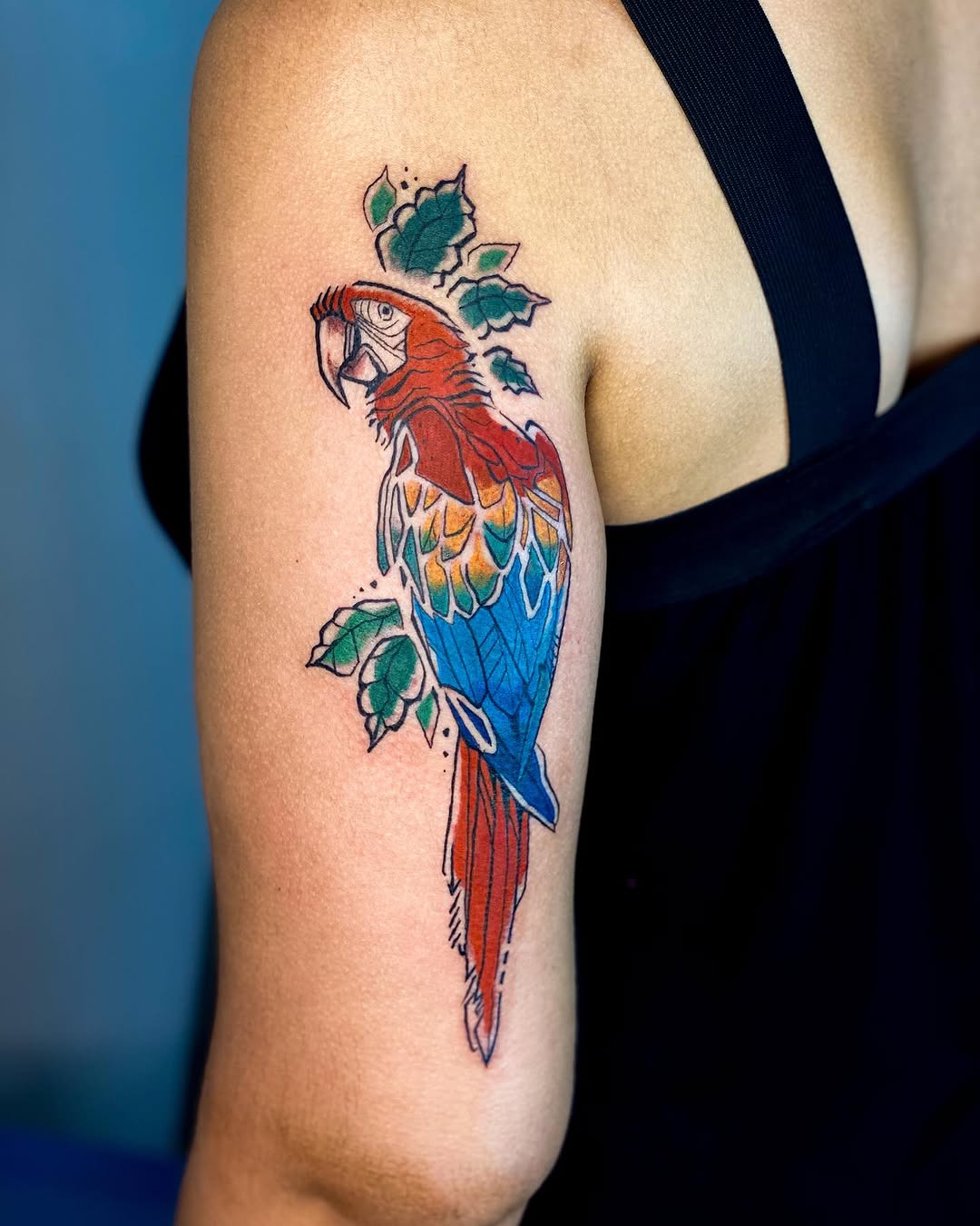 Stunning parrot tattoo with vivid colors