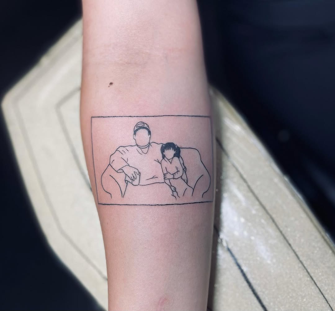 Minimalist Family Portrait Tattoo on Forearm