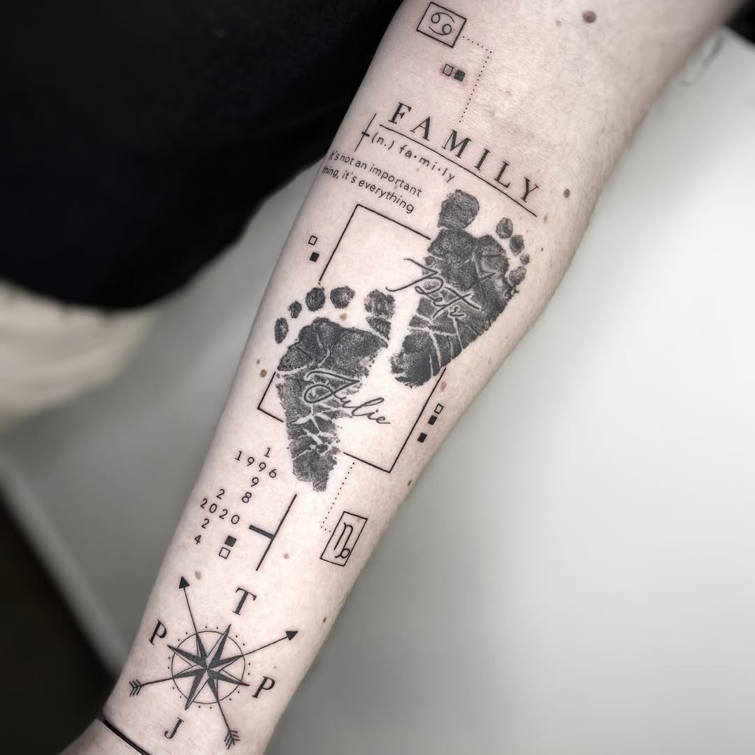 Meaningful family footprints tattoo design